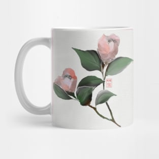 Pink watercolor and sumiE camellia flowers Mug